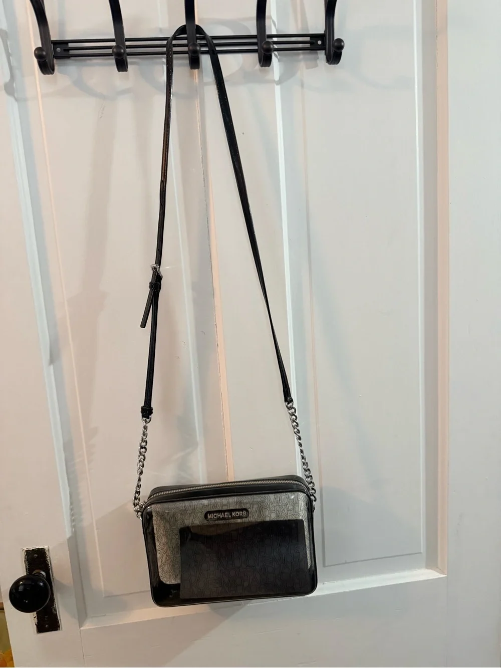 Michael Kors Black and Gray Crossbody Camera Bag with Chain